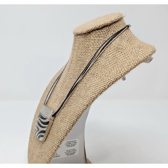 Chico's Necklace Gray Black Cord Silver Tone Zebra Stripe Square Pendant - Picture 4 of 5